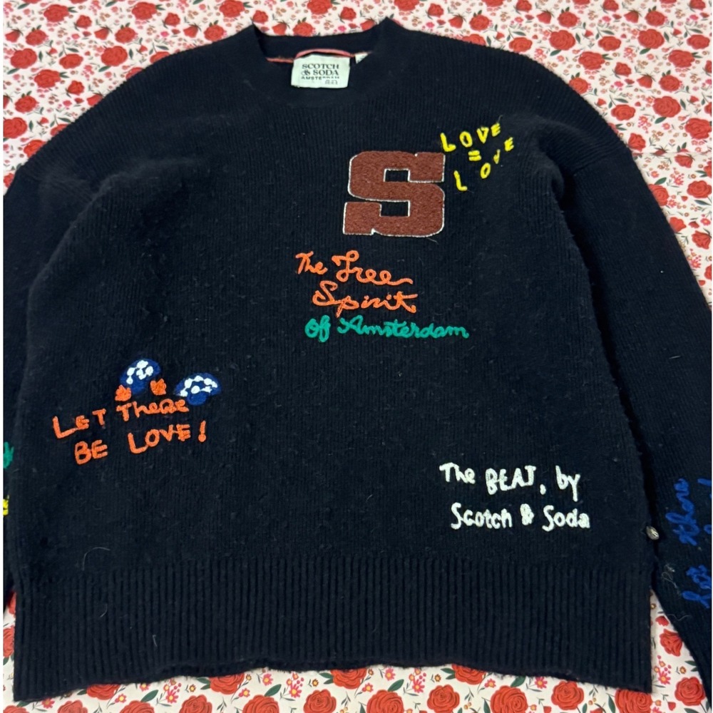 Scotch & Soda Amsterdam Embroidered Wool Alpaca Blend Sweater Navy Blue Small c3